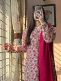 3 Piece - Khaddar Printed Peach Floral Dress